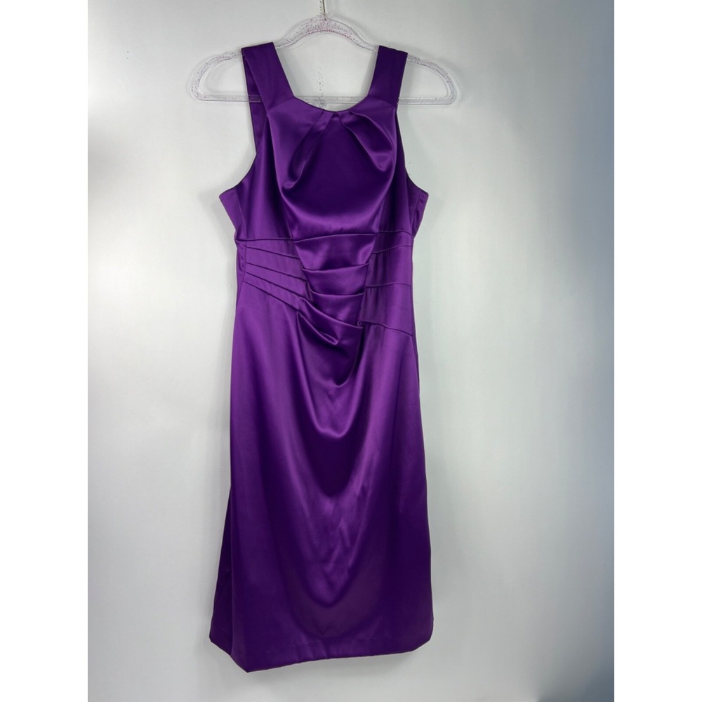 J. Taylor Purple Satin Ruched Cocktail‎ Dress Womens Size 8 Sleeveless Sheath